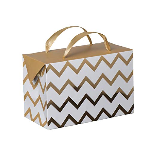 Gold Chevron Paper Gift Bag Box 6 Pack 7"X 3.5"X 4.75"