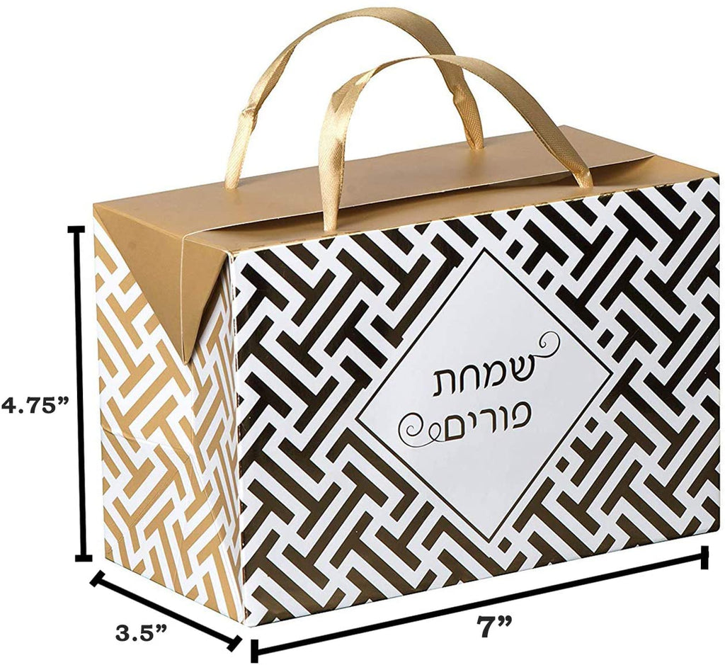 Gold Purim Paper Gift Bag Box 6 Pack 7"X 3.5"X 4.75"