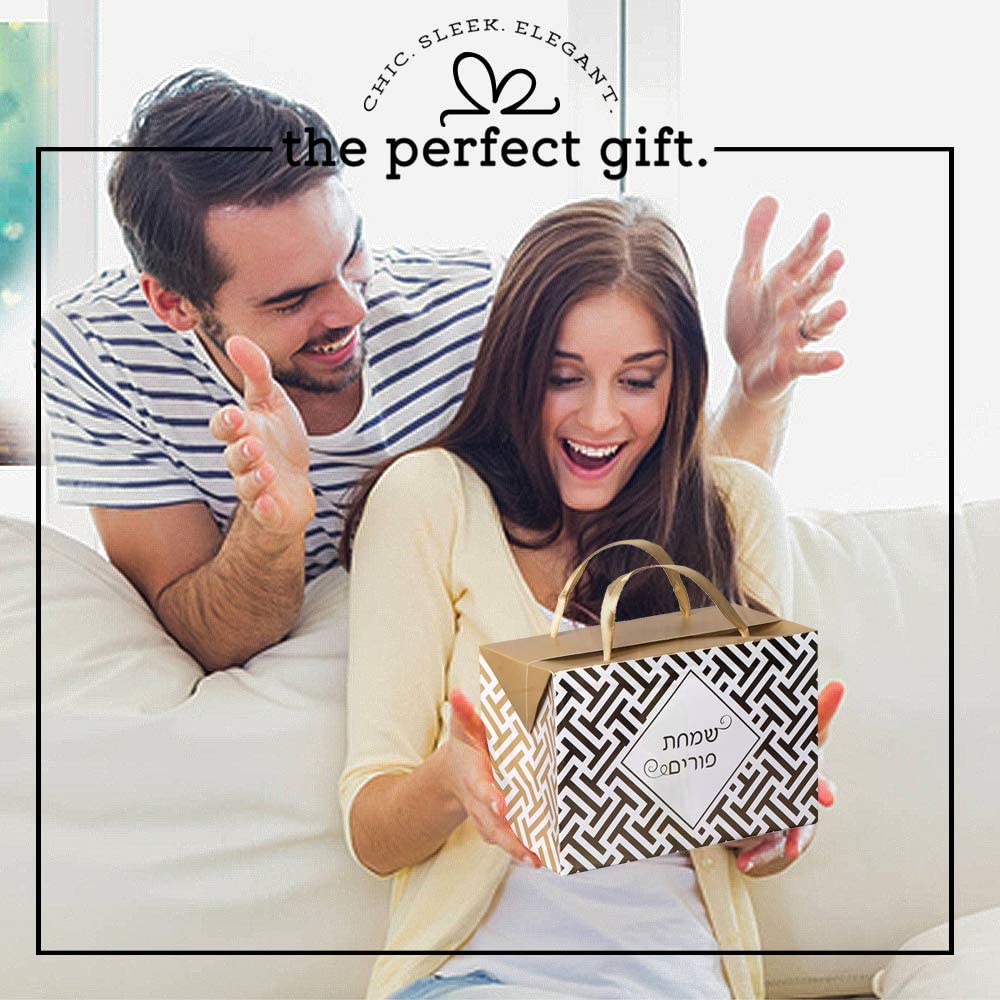 Gold Purim Paper Gift Bag Box 6 Pack 7"X 3.5"X 4.75"