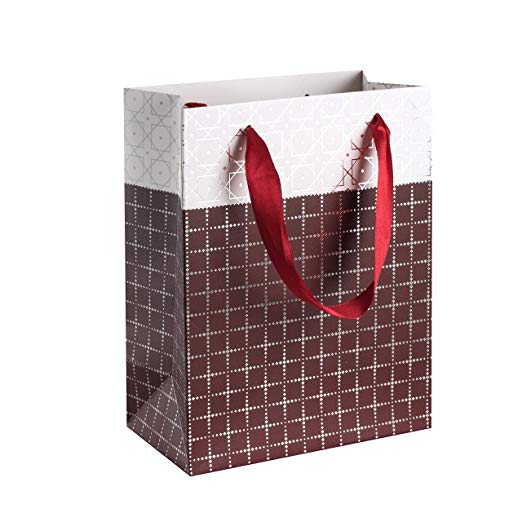 Small Box Design 9"X 7"X 4" Maroon Foil Stamped Gift Bags Set 12 Pack