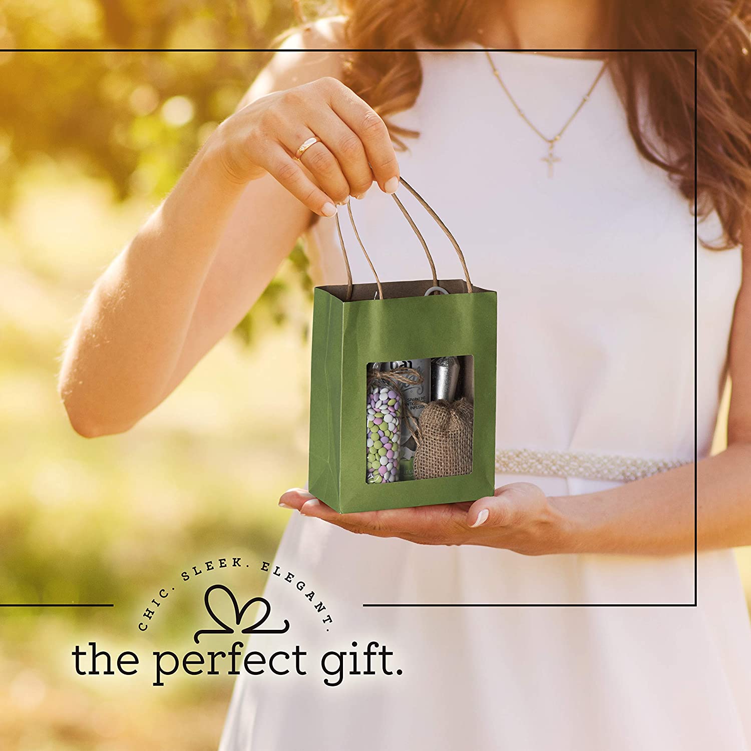 Green Kraft Paper Bag With Window 10 Pack 7.75"X 6.25"X 3"