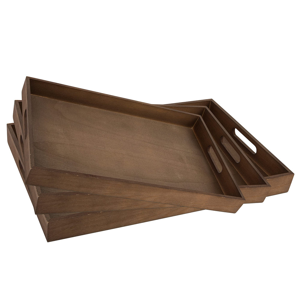 Wooden Rustic Nested Tray 5 Pack Set Of Rectangular Dark Brown