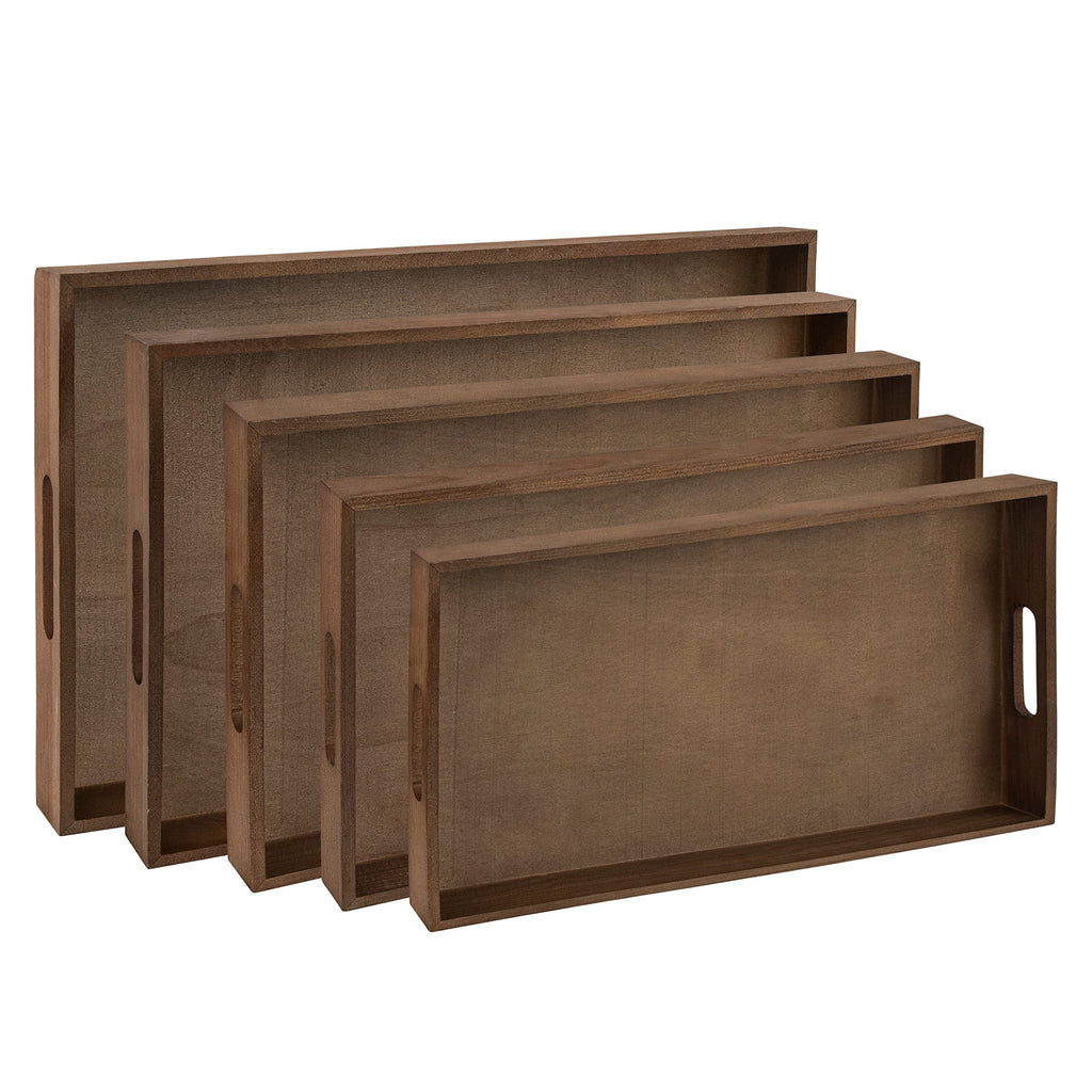 Wooden Rustic Nested Tray 5 Pack Set Of Rectangular Dark Brown