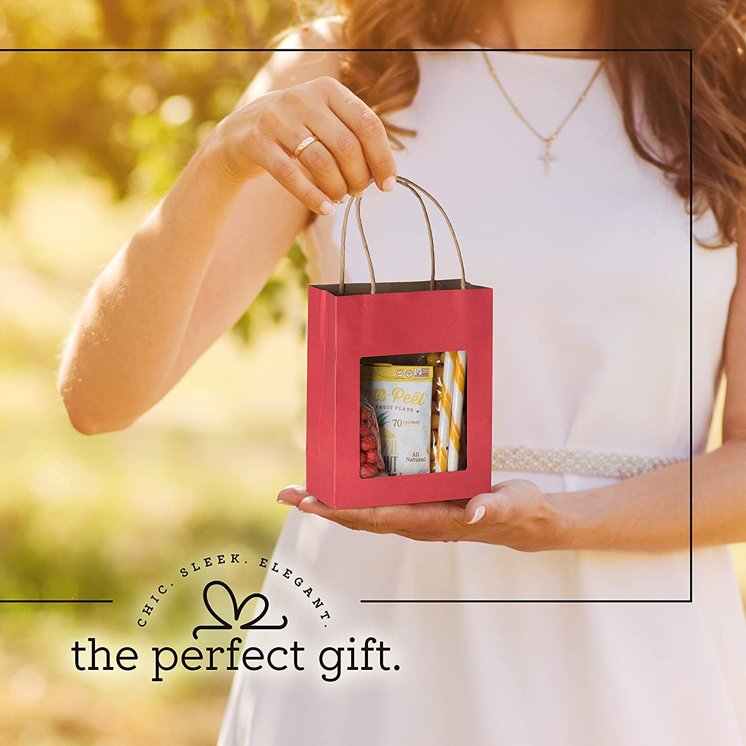 Red Kraft Paper Bag With Window 10 Pack 7.75"X 6.25"X 3"