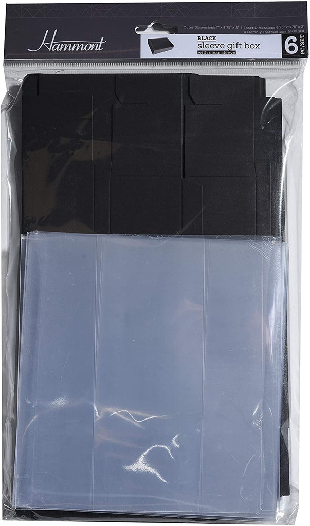 Clear Sleeve Sliding Black Gift Box 6 Pack 7x4.75x2