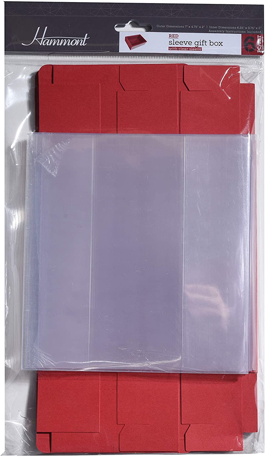 Clear Sleeve Sliding Red Gift Box 6 Pack 7 X 4.75 X 2