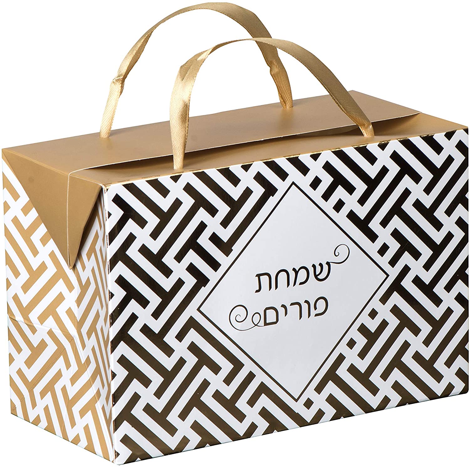 Gold Purim Paper Gift Bag Box 6 Pack 7"X 3.5"X 4.75"