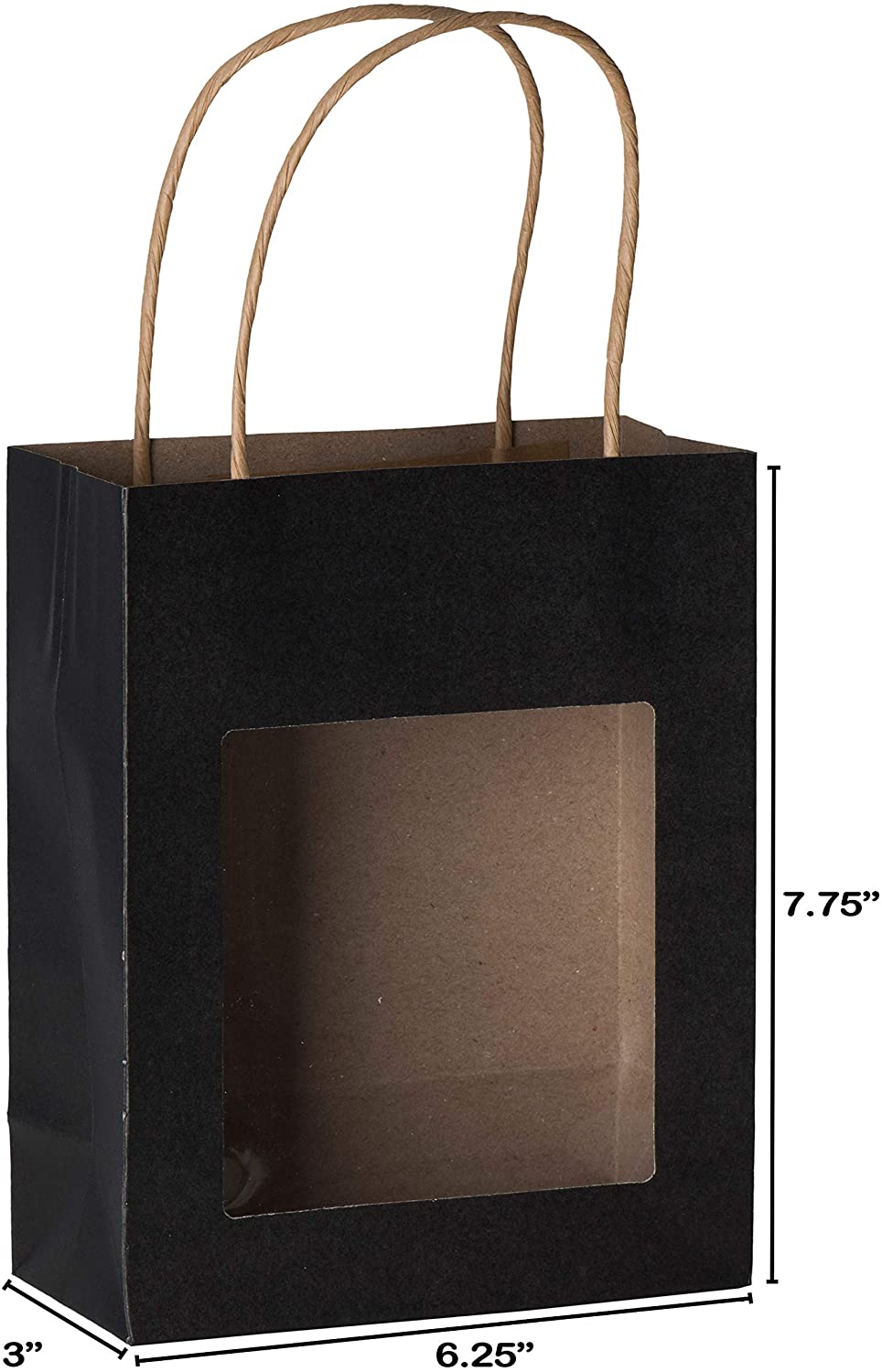 Black Kraft Paper Bag With Window 10 Pack 7.75"X 6.25"X 3"