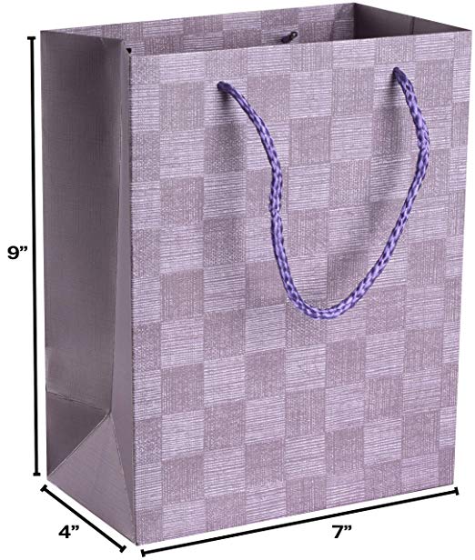 Checkered Gift Bags 9"X 7"X 4" Purple Set 12