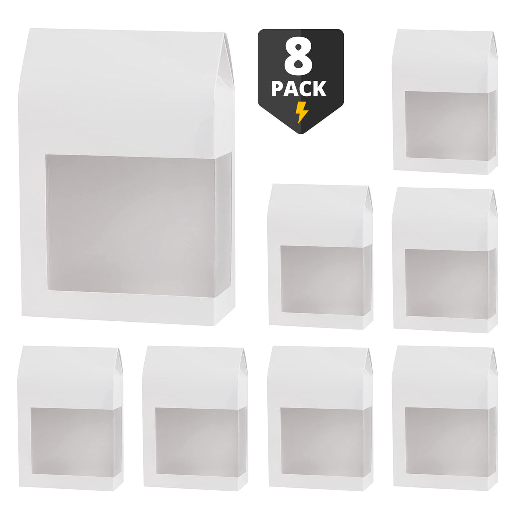 Tall Paper Boxes With Window White 8X5.5X2.5 Gift Boxes 8 Pack