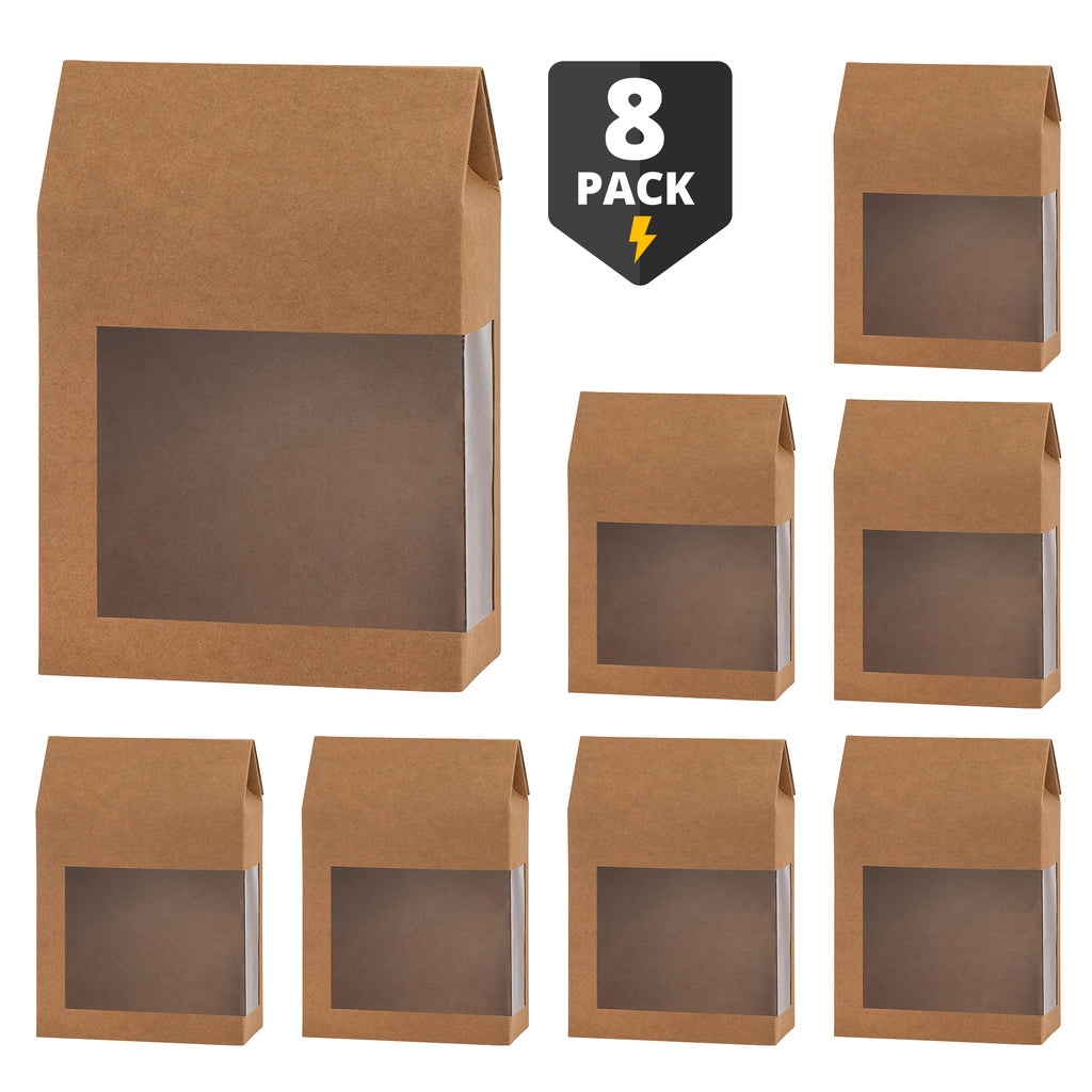 Tall Paper Boxes With Window Kraft Paper 8X5.5X2.5 Gift Boxes 8 Pack