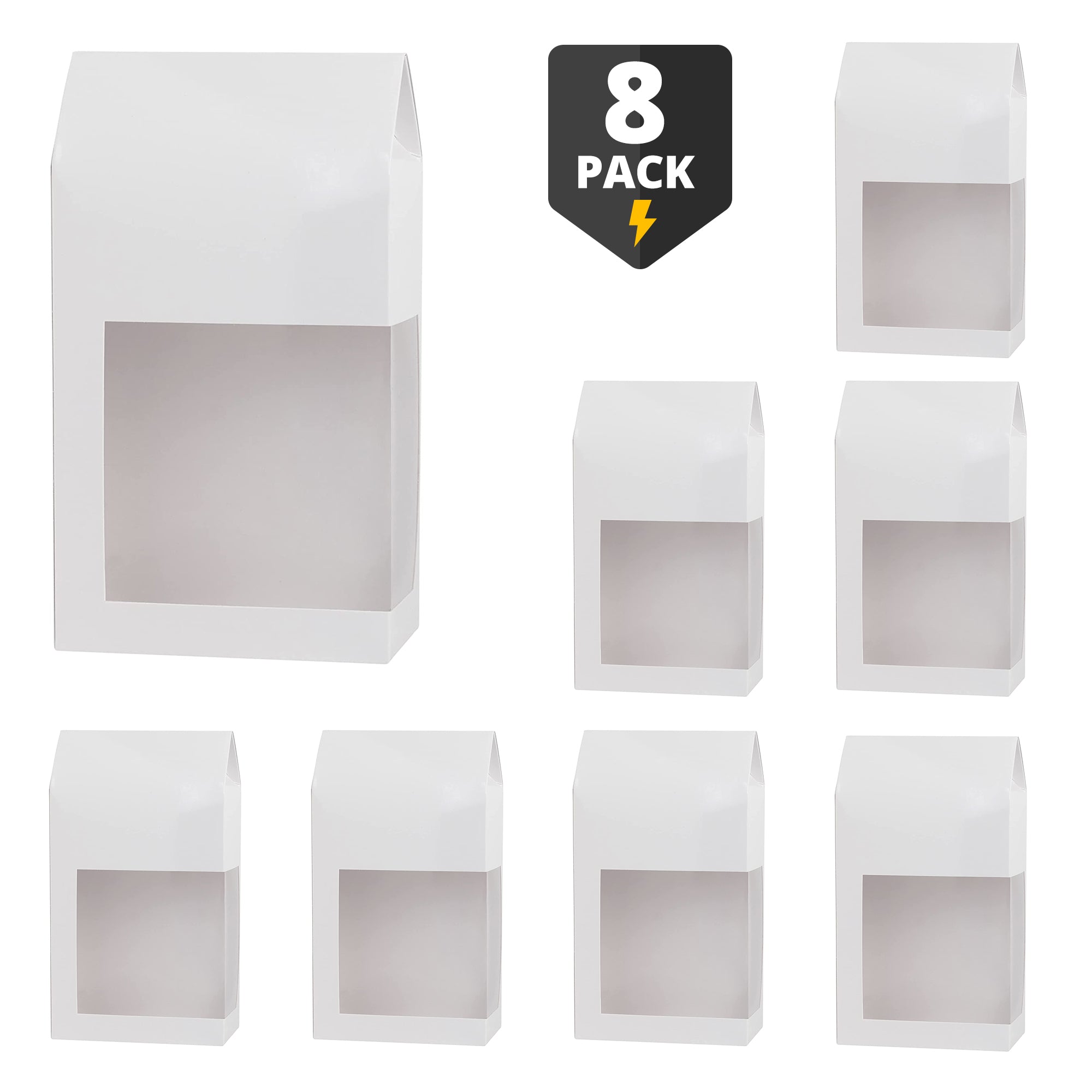 Tall Paper Boxes With Window White 9X5X2.5 Gift Boxes 8 Pack