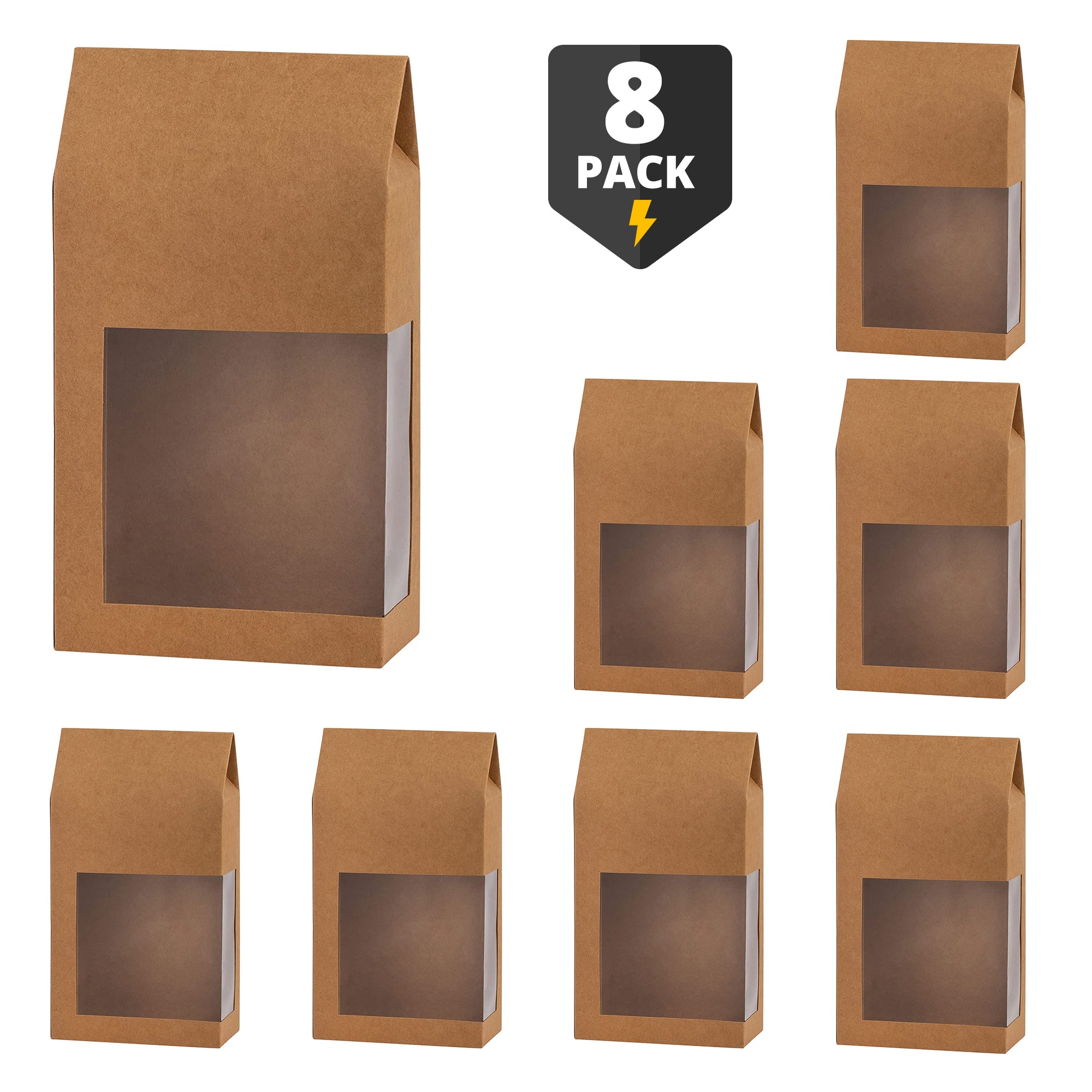 Tall Paper Boxes With Window Kraft Paper 9X5X2.5 Gift Boxes 8 Pack