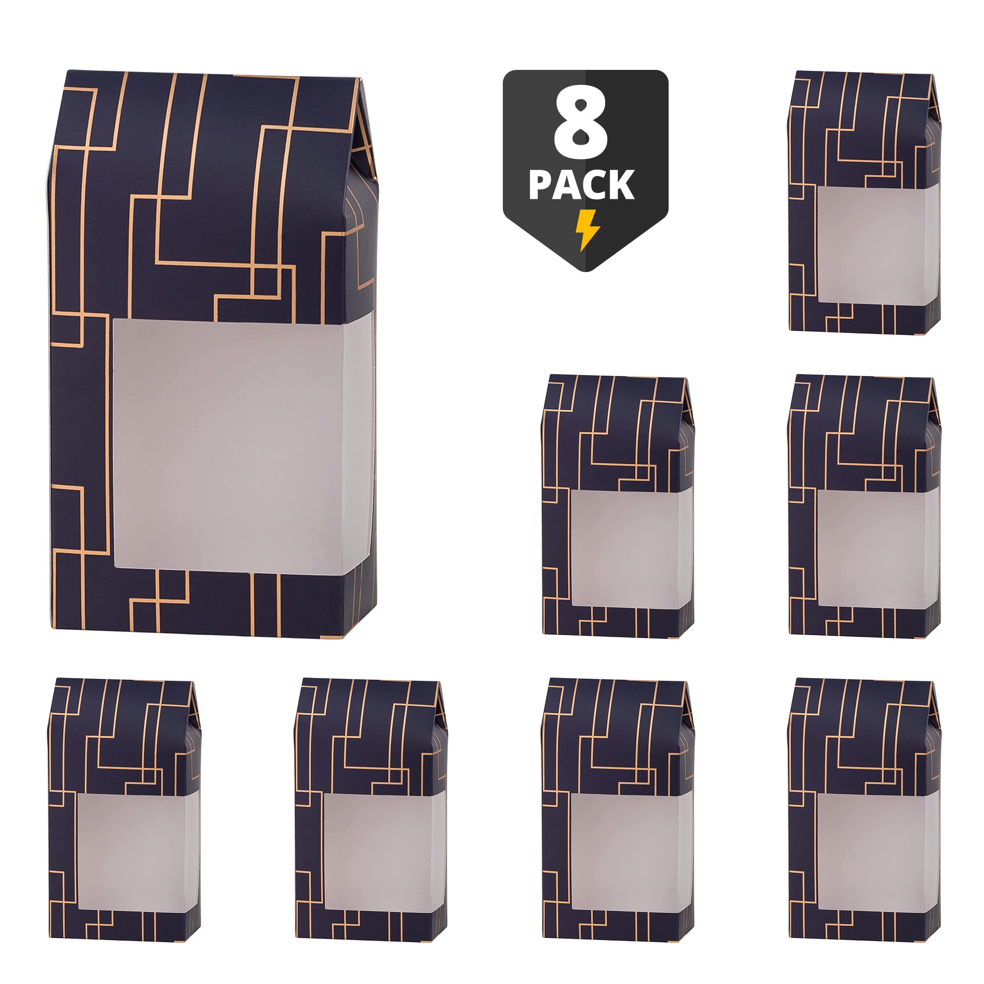 Tall Paper Boxes With Window Blue 6.75X3.5X2 Gift Boxes 8 Pack