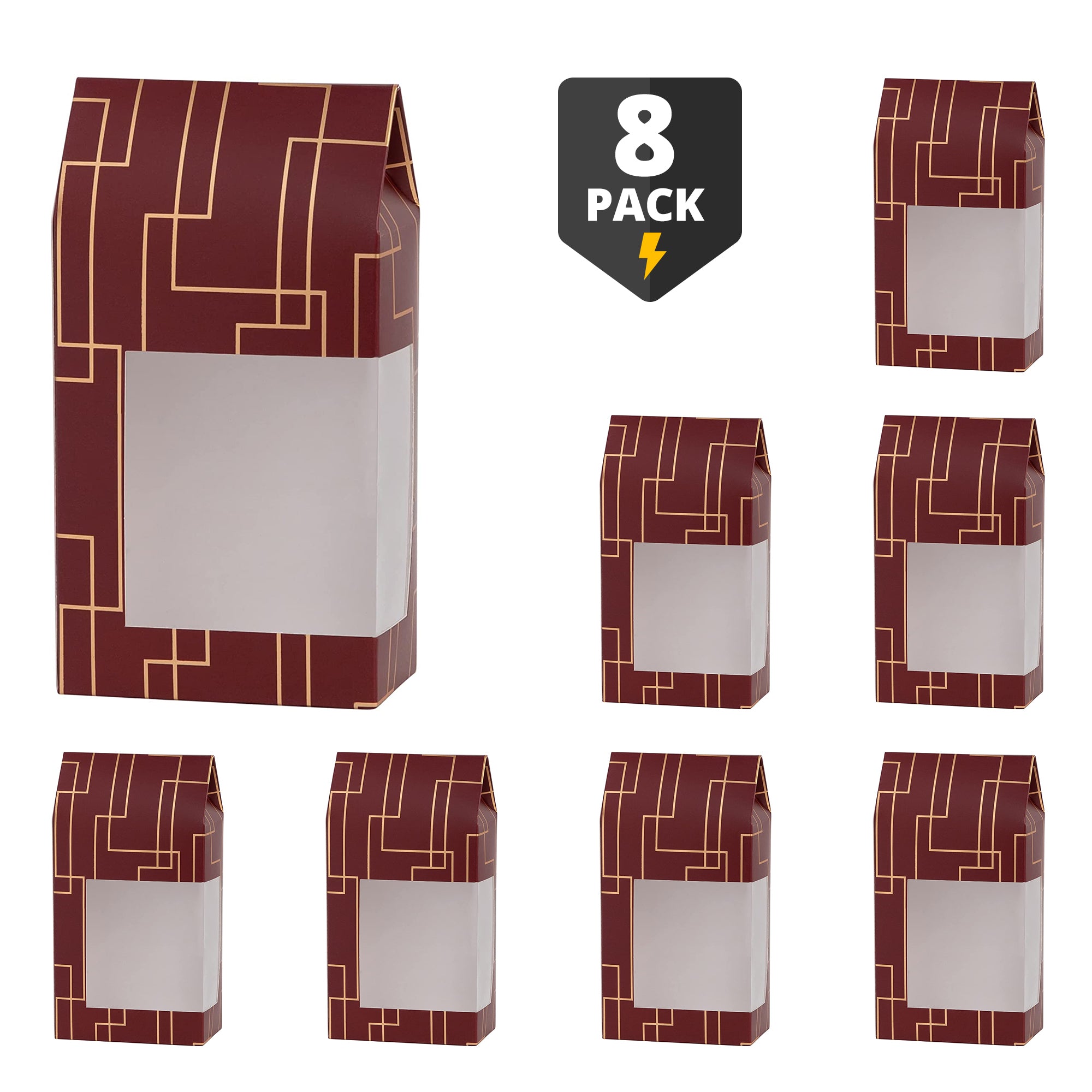 Tall Paper Boxes With Window Red 6.75X3.5X2" Gift Boxes 8 Pack