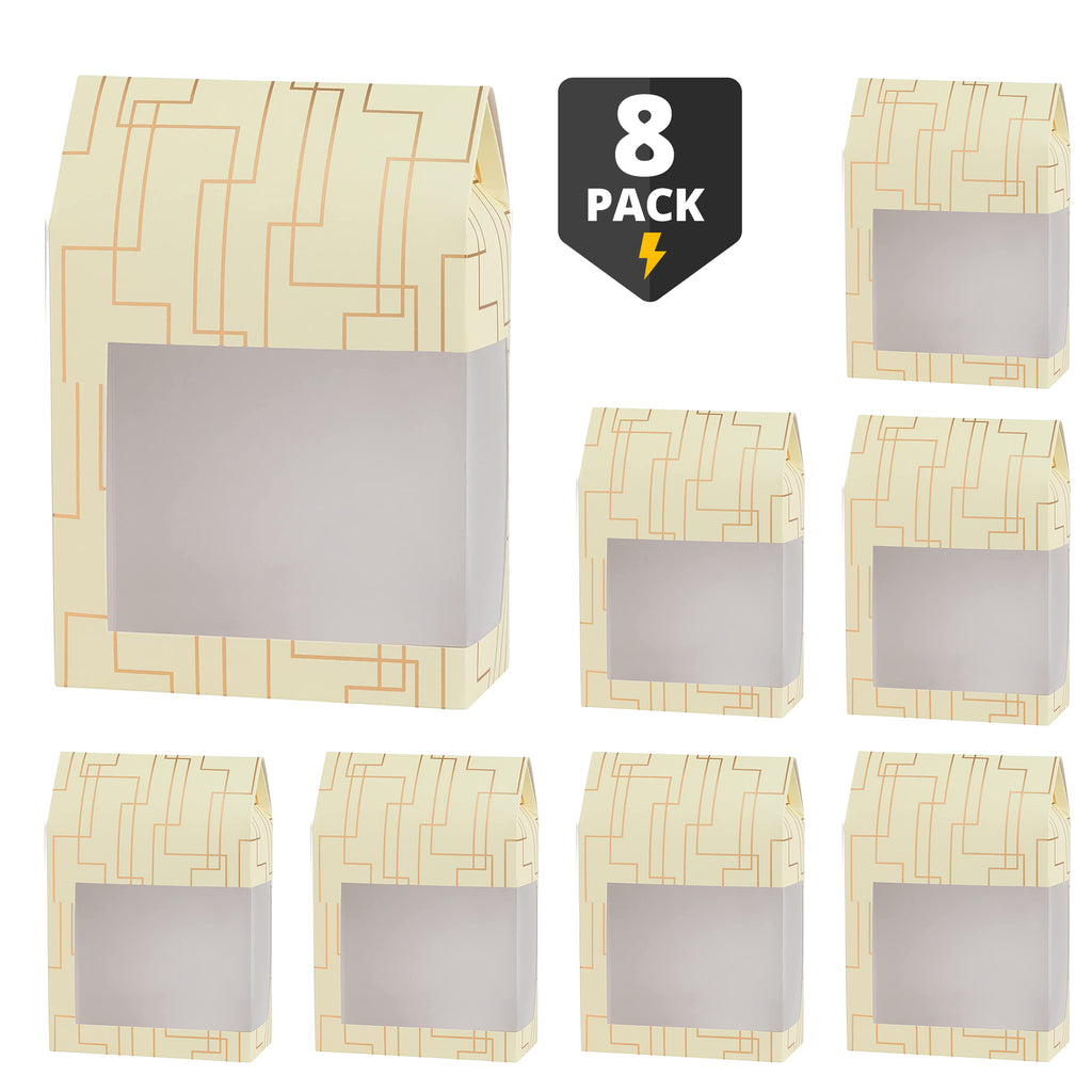 Tall Paper Boxes With Window Cream Color 8X5.5X2.5 Gift Boxes 8 Pack