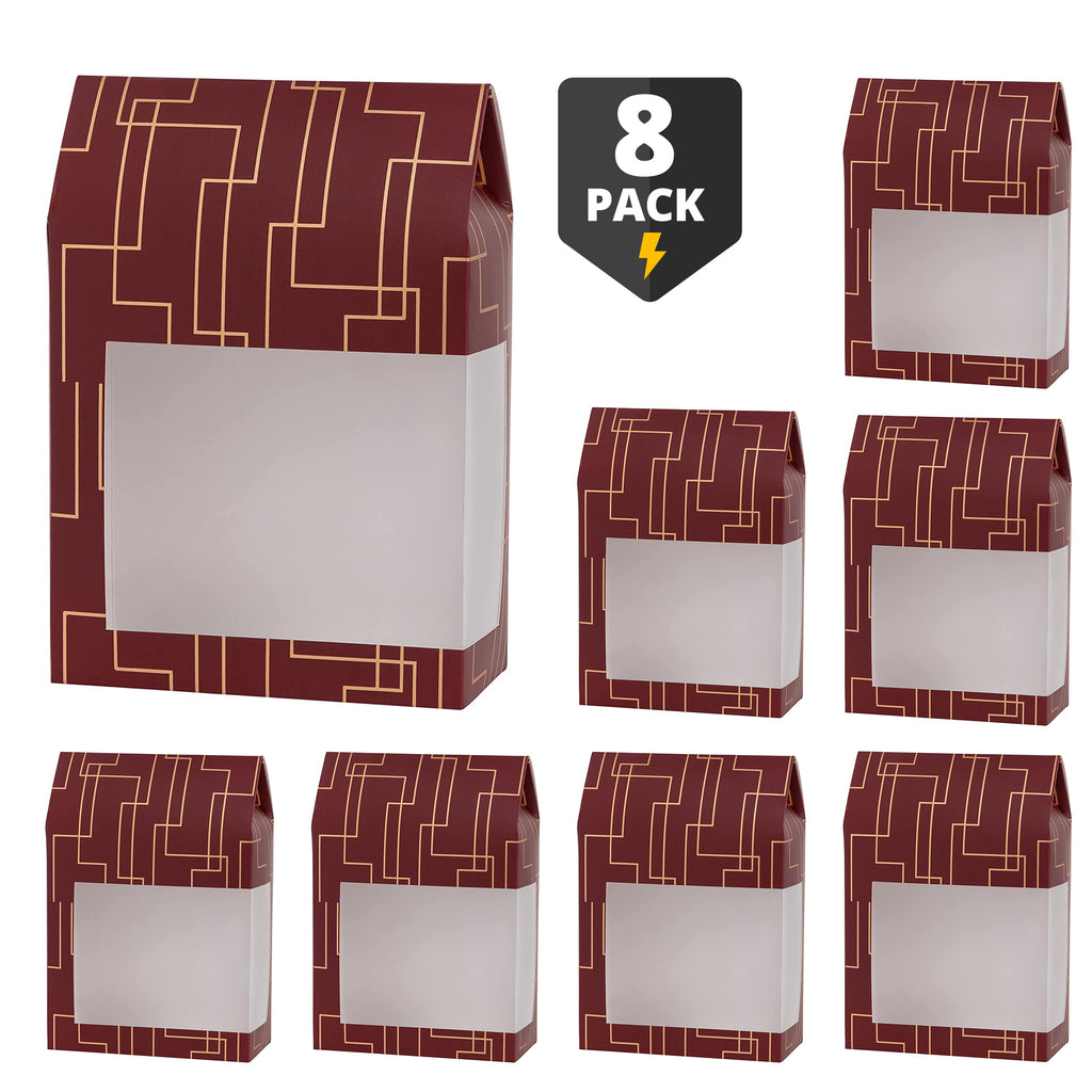 Tall Paper Boxes With Window Red 8X5.5X2.5 Gift Boxes 8 Pack