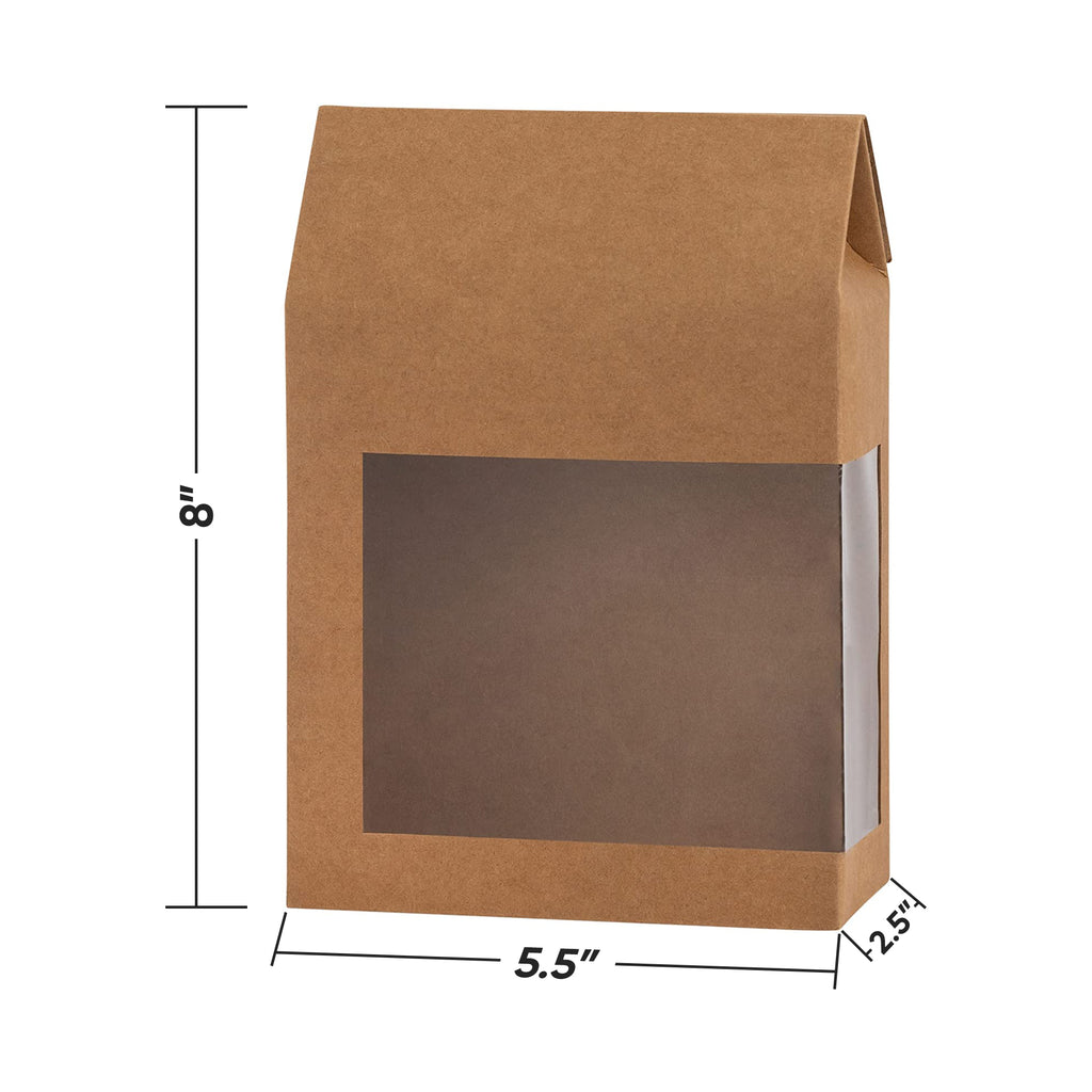 Tall Paper Boxes With Window Kraft Paper 8X5.5X2.5 Gift Boxes 8 Pack