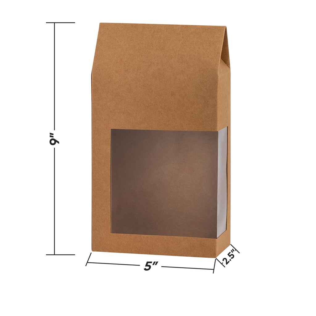 Tall Paper Boxes With Window Kraft Paper 9X5X2.5 Gift Boxes 8 Pack