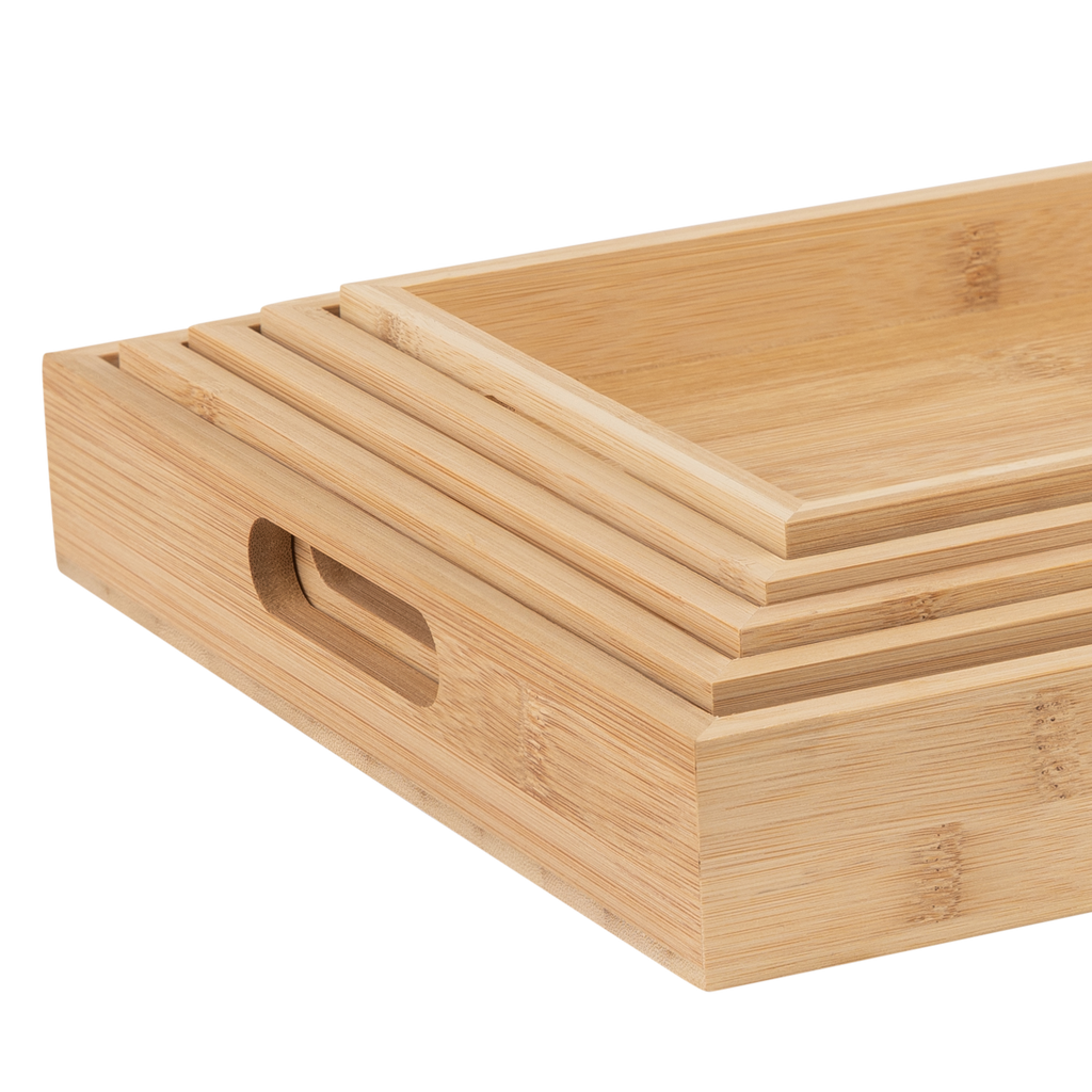 Bamboo Kitchen Serving Tray  Eco Friendly Wooden Serving Trays for Meat, Vegetables, Cheese and Charcuterie Board  5 Pack