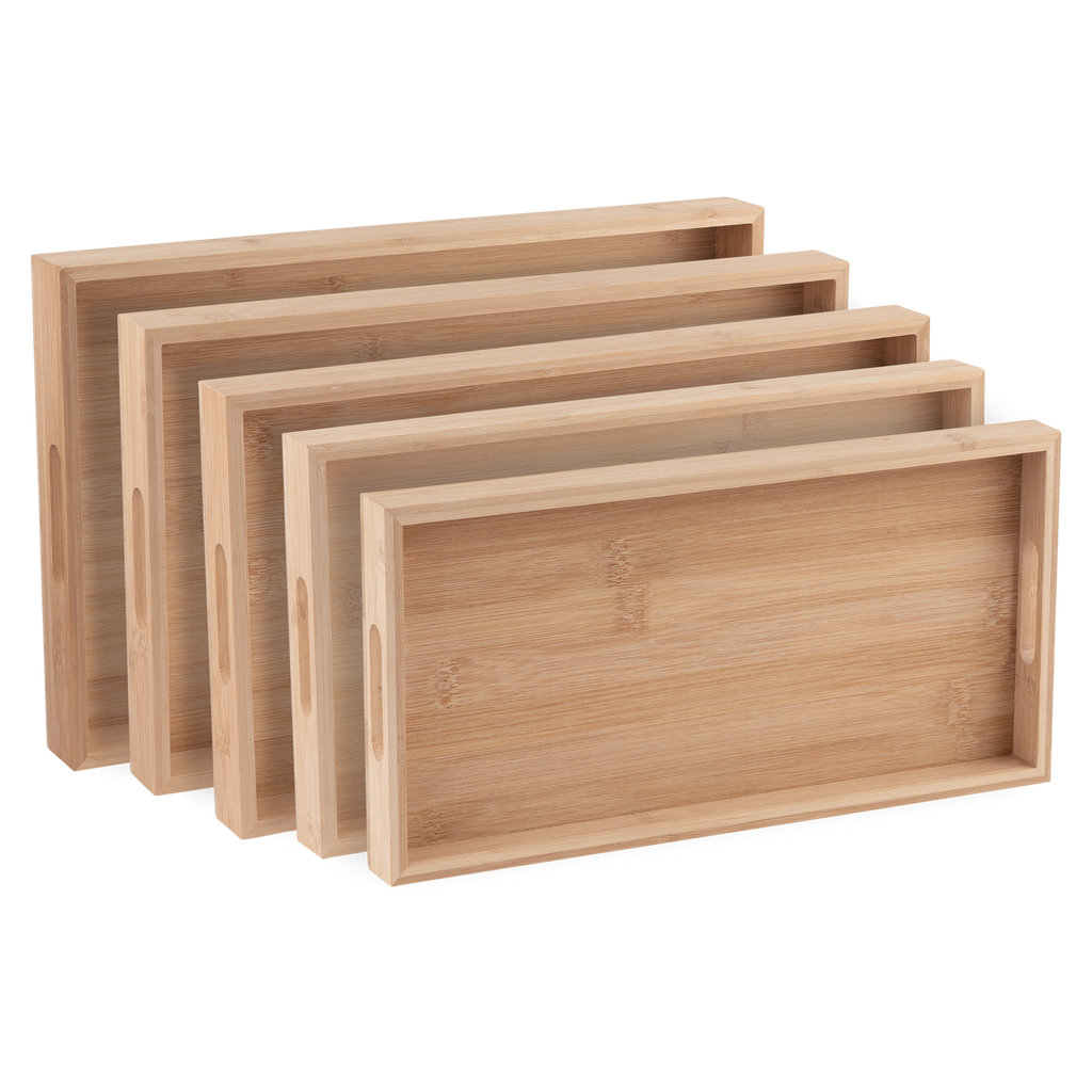 Bamboo Kitchen Serving Tray  Eco Friendly Wooden Serving Trays for Meat, Vegetables, Cheese and Charcuterie Board  5 Pack