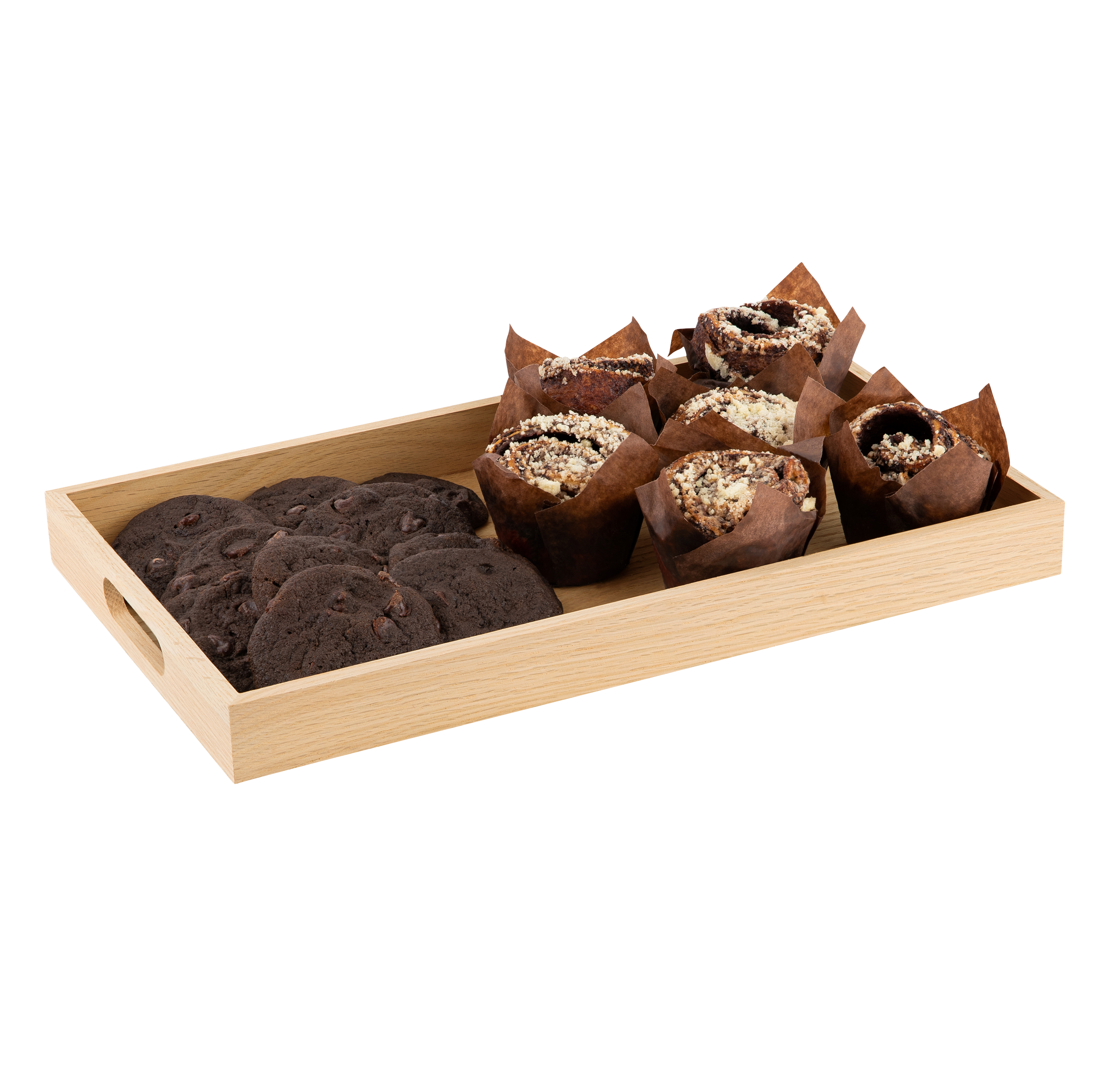 Oak Wood Nested Serving Trays  Five Piece Set of Rectangular Quality Wooden Trays with Cut Out Handles