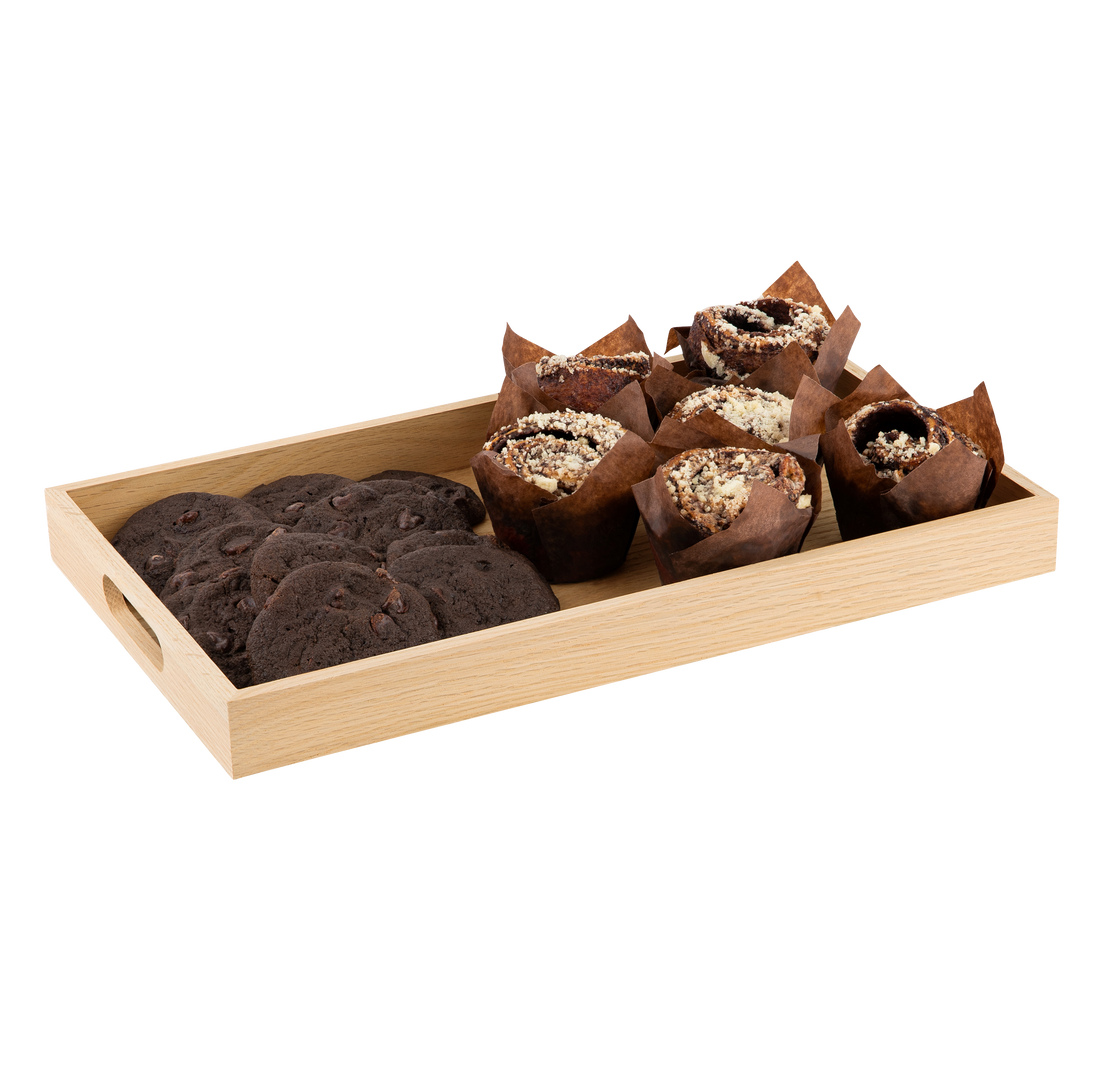 Oak Wood Nested Serving Trays  Five Piece Set of Rectangular Quality Wooden Trays with Cut Out Handles