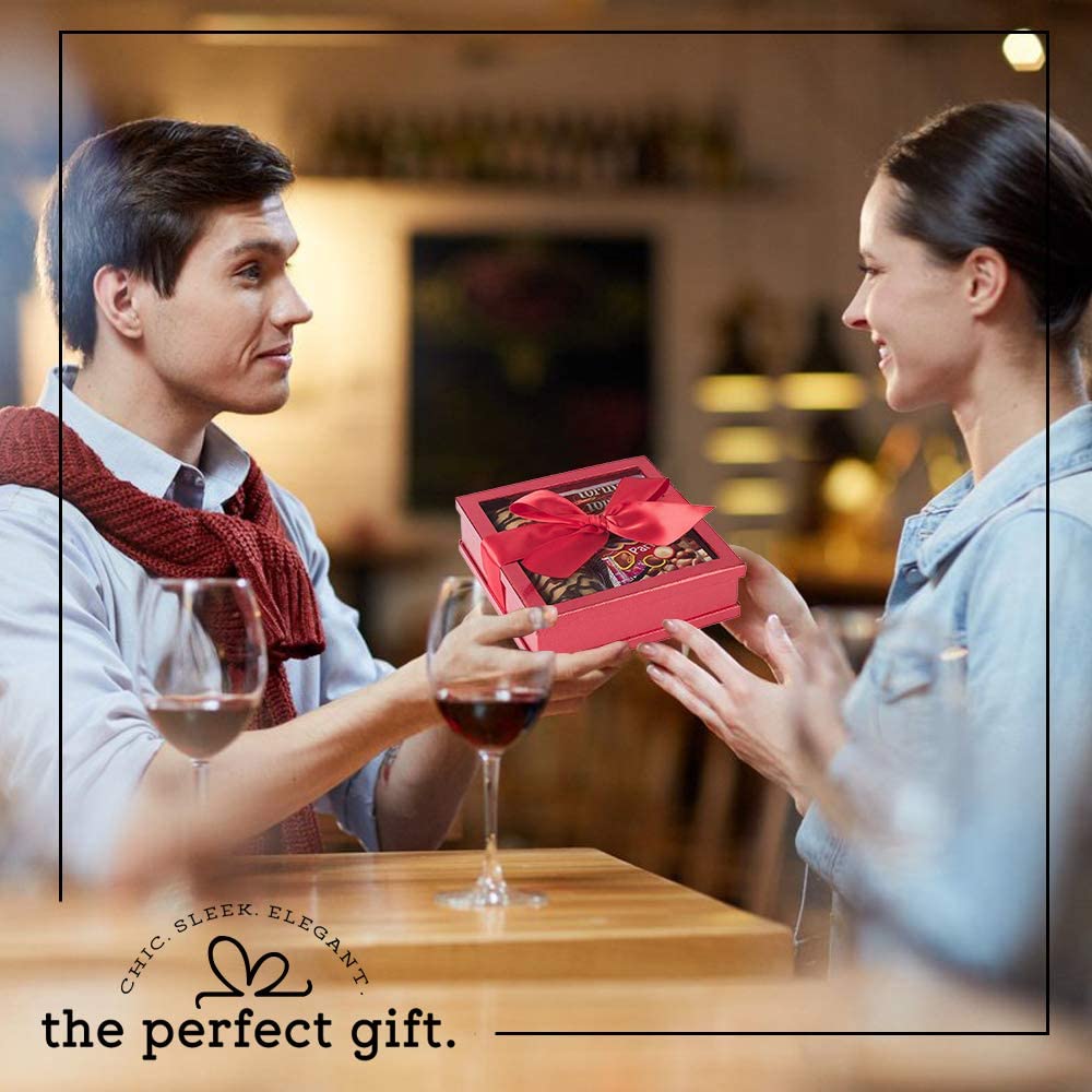 Clear Window Gift Boxes Red 7" X 7" X 2" 3 Pack With Ribbon