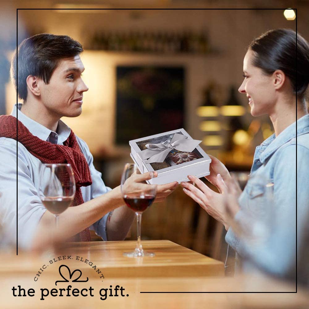 Clear Window Gift Boxes Silver 7" X 7" X 2" 3 Pack With Ribbon