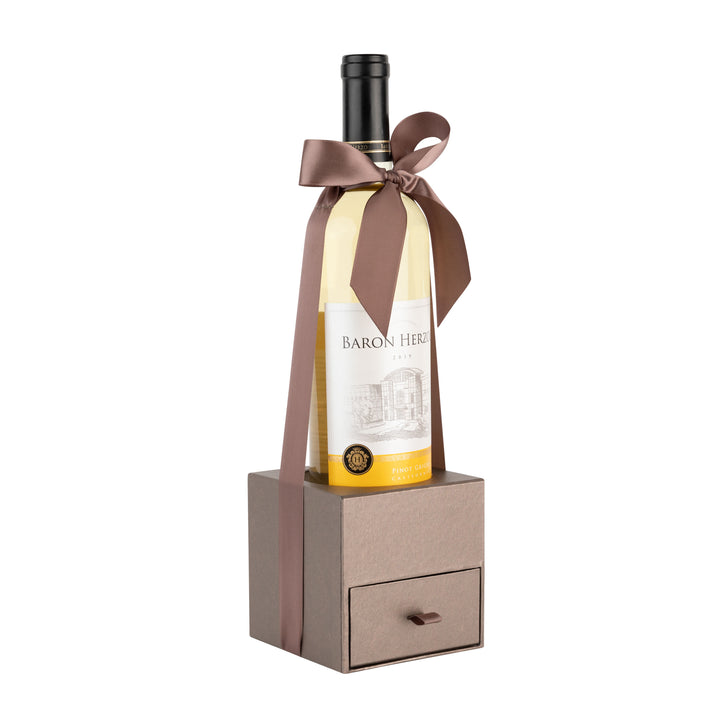 Brown Wine Bottle Gift Box with Pullout Drawer and Ribbon 3 pack 4”x4”x4”