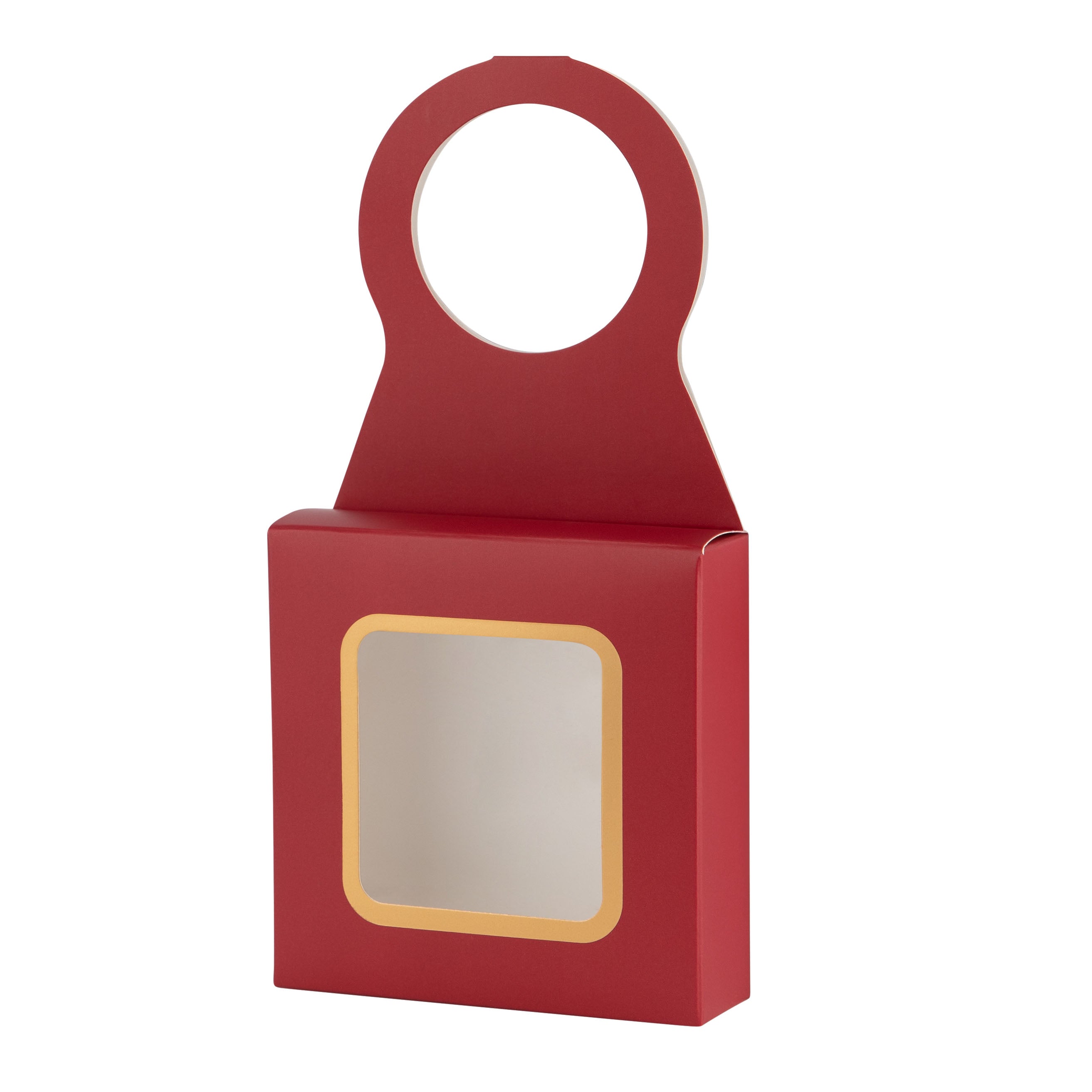 Maroon Wine Bottle Gift Box Hanger with Window 12 Pack 3.65" x 1.125" x 3.75"