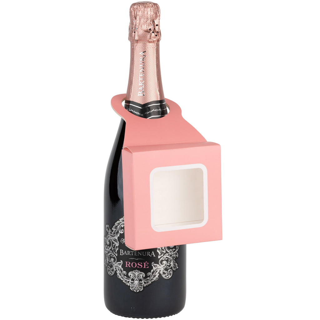 Pink Wine Bottle Gift Box Hanger with Window 12 Pack 3.65" x 1.125" x 3.75"