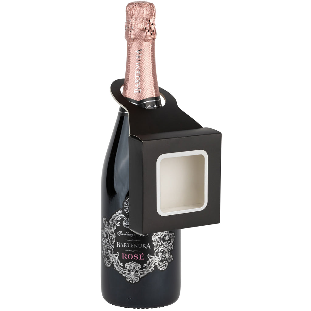 Black Wine Bottle Gift Box Hanger with Window 12 Pack 3.65" x 1.125" x 3.75"