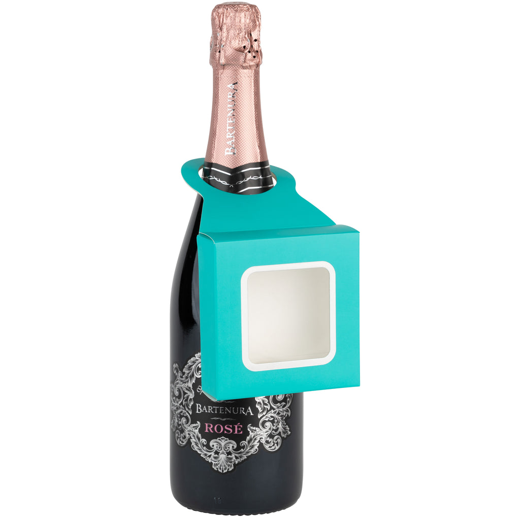 Teal Wine Bottle Gift Box Hanger with Window 12 Pack 3.65" x 1.125" x 3.75"