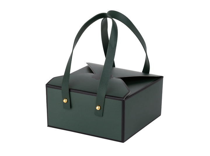 Green 4 Pack of Bakery Boxes Decorative Gift Boxes with Leather Handles– 6x6x3 inch