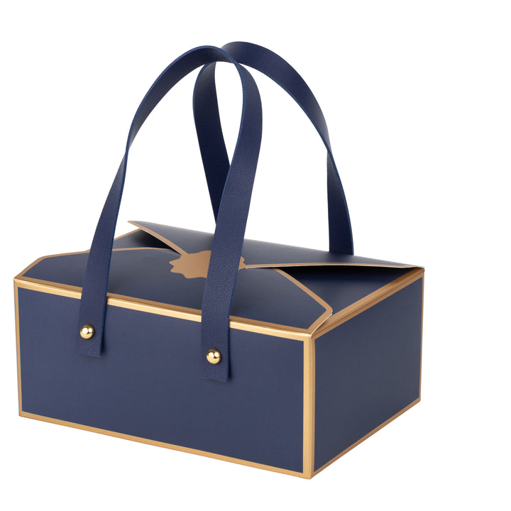 Blue Cookie Boxes 4 Pack of Bakery Boxes Gift Boxes with Leather Handles 5x7x3 inch