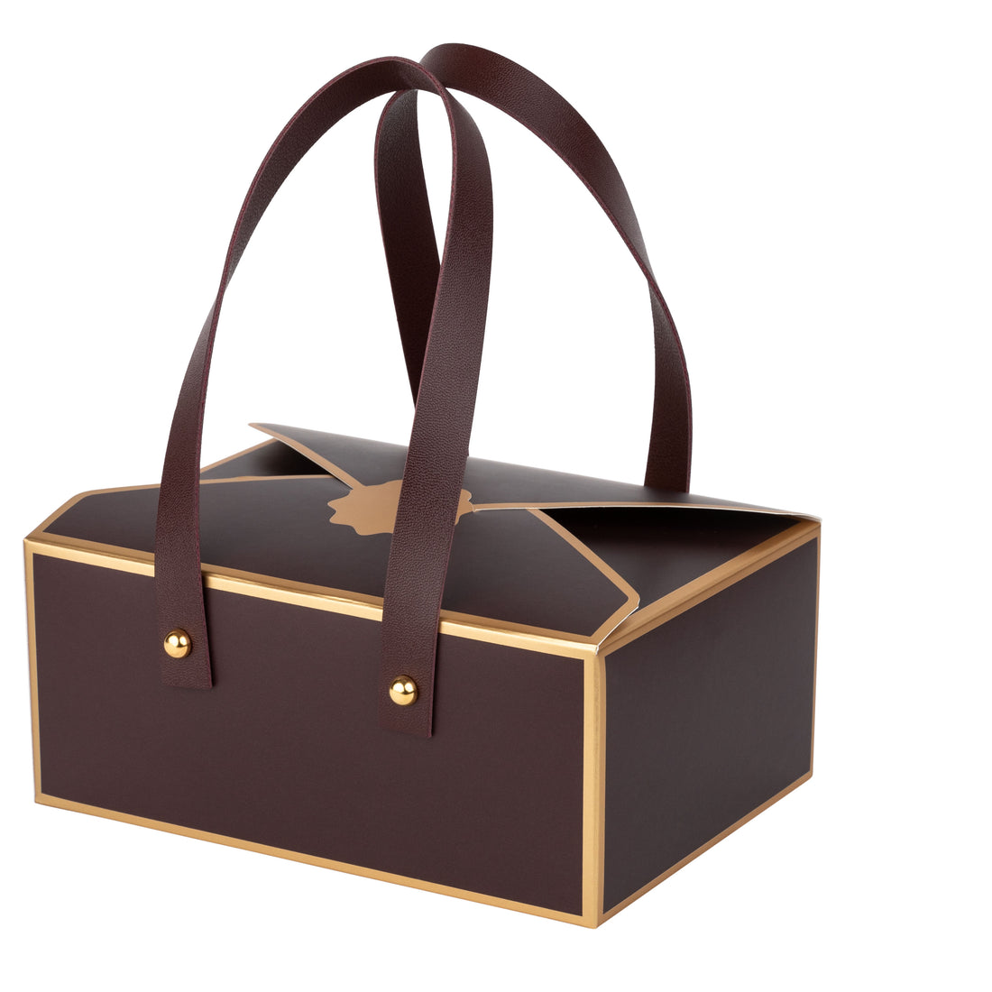 Maroon Cookie Boxes 4 Pack of Bakery Boxes Gift Boxes with Leather Handles 5x7x3 inch