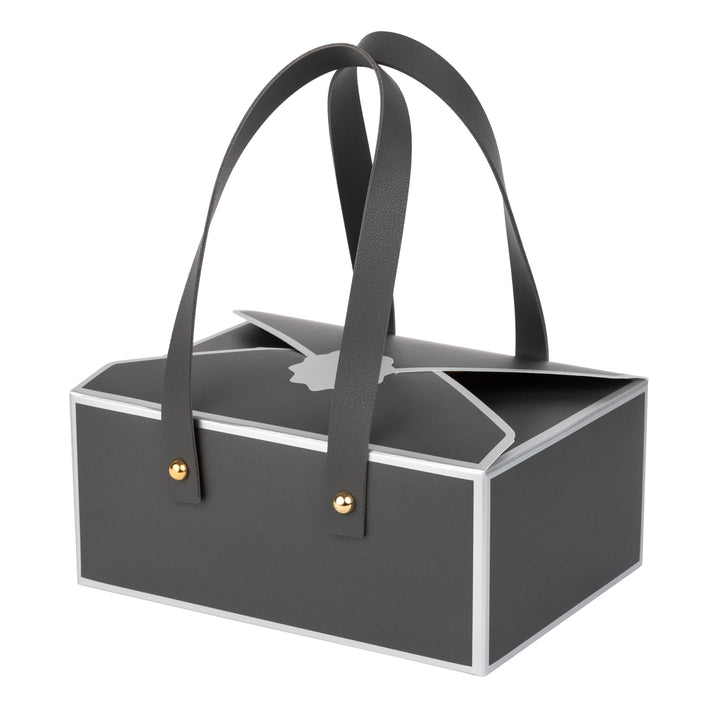 Grey Cookie Boxes 4 Pack of Bakery Boxes Gift Boxes with Leather Handles 5x7x3 inch
