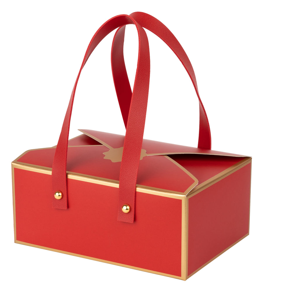Red Cookie Boxes 4 Pack of Bakery Boxes Gift Boxes with Leather Handles 5x7x3 inch