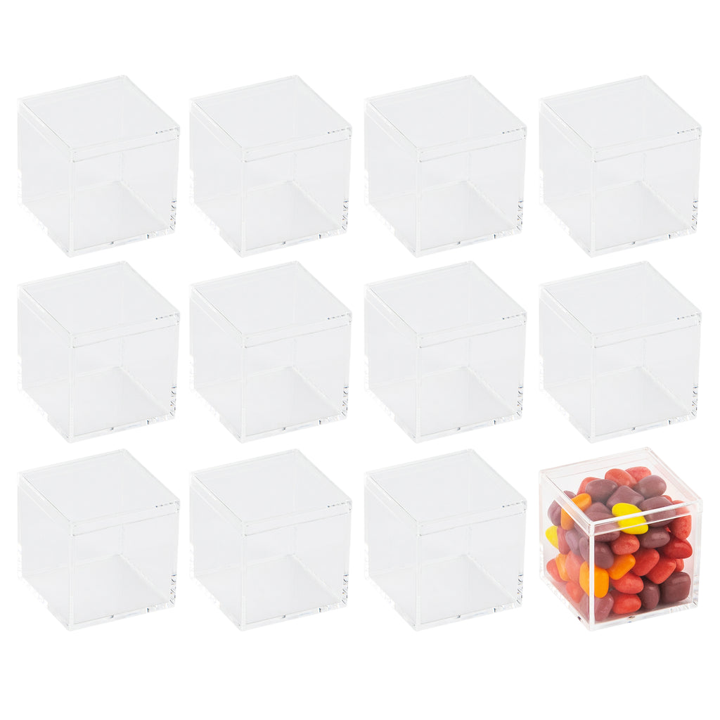 Clear Acrylic Boxes with Lid 1.75x1.75x1.75 Inches  pack of 12  Storage Box, Gift Box and Treat Box. Lucite Cube Display Boxes with Lid