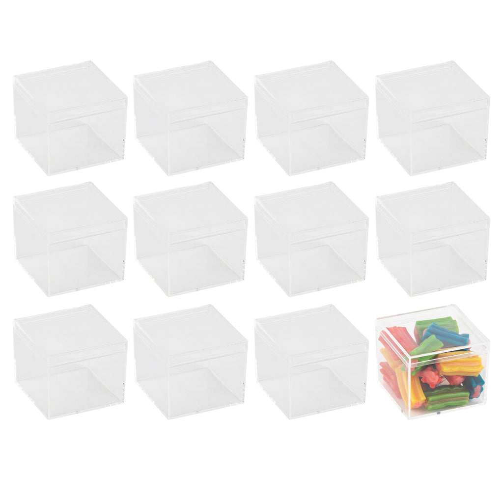 Clear Acrylic Boxes with Lid 2.125x2.125x1.75 Inches  pack of 12  Storage Box, Gift Box and Treat Box. Lucite Cube Display Boxes with Lid