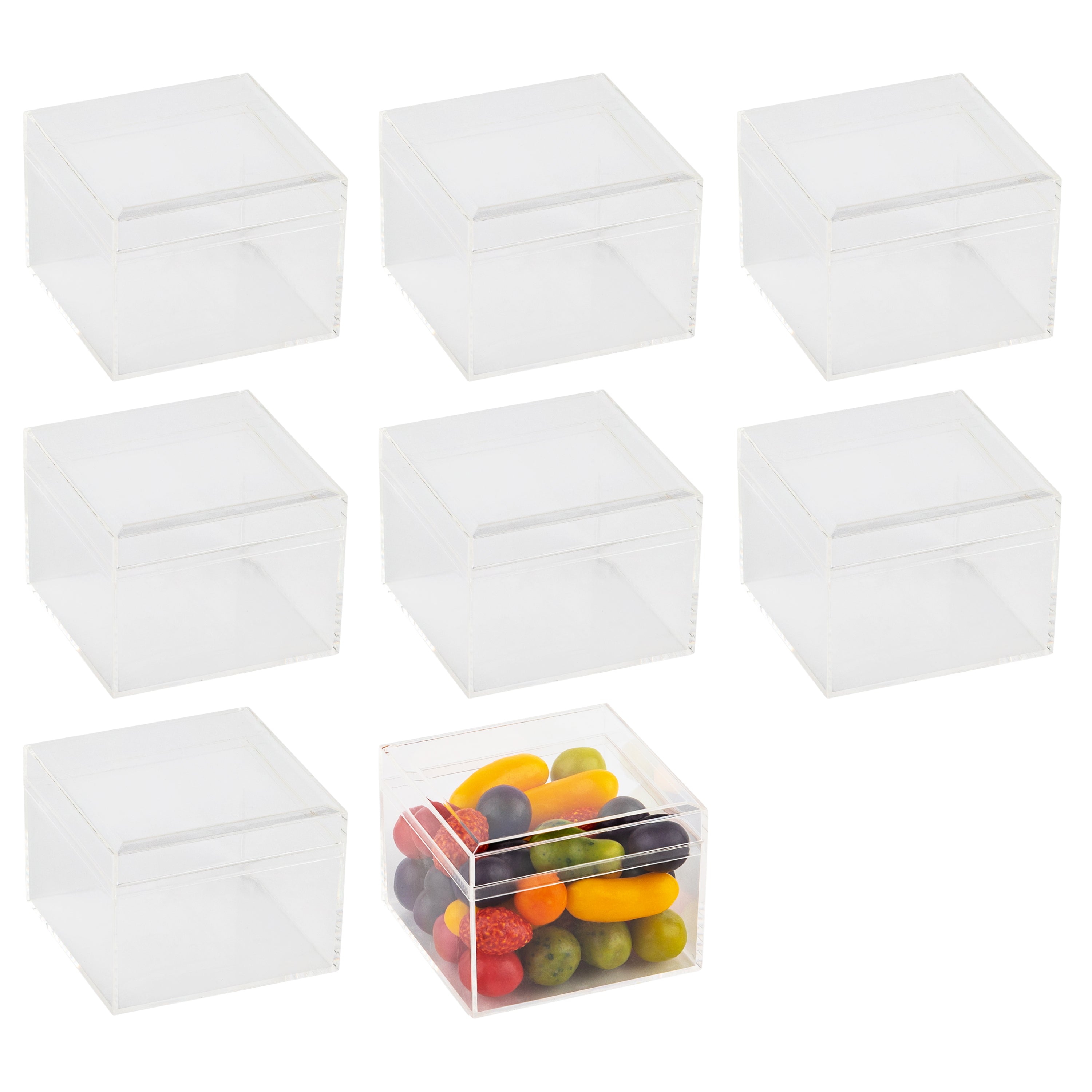 Clear Acrylic Boxes with Lid  3.15x3.15x2.375 Inches  pack of 8  Storage Box, Gift Box and Treat Box. Lucite Cube Display Boxes with Lid