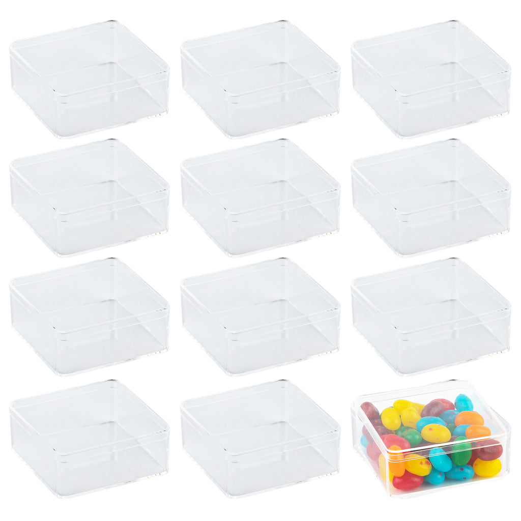 Clear Acrylic Boxes with Lid 3.375x3.375x1.37 Inches  pack of 12  Storage Box, Gift Box and Treat Box. Lucite Cube Display Boxes with Lid