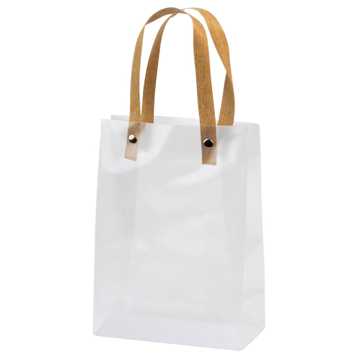 Clear Plastic Bag 7.5X5.25X2.75 Inches With Brown Straw Handle 10 Pack