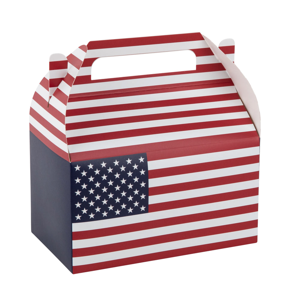Party Favor Treat Boxes American Flag Paper Treat Box – Birthday, Baby Shower and Holiday Party Décor  6.25x3.75x3.5 Inches  10 Pack