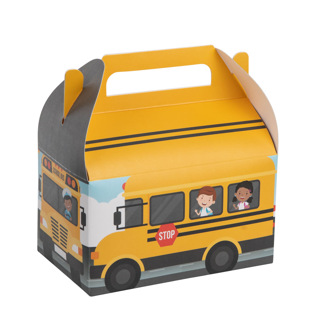School Bus Paper Treat Box – Birthday, Preschool Orientation and Holiday Party Décor  6.25x3.75x3.5 Inches  10 Pack