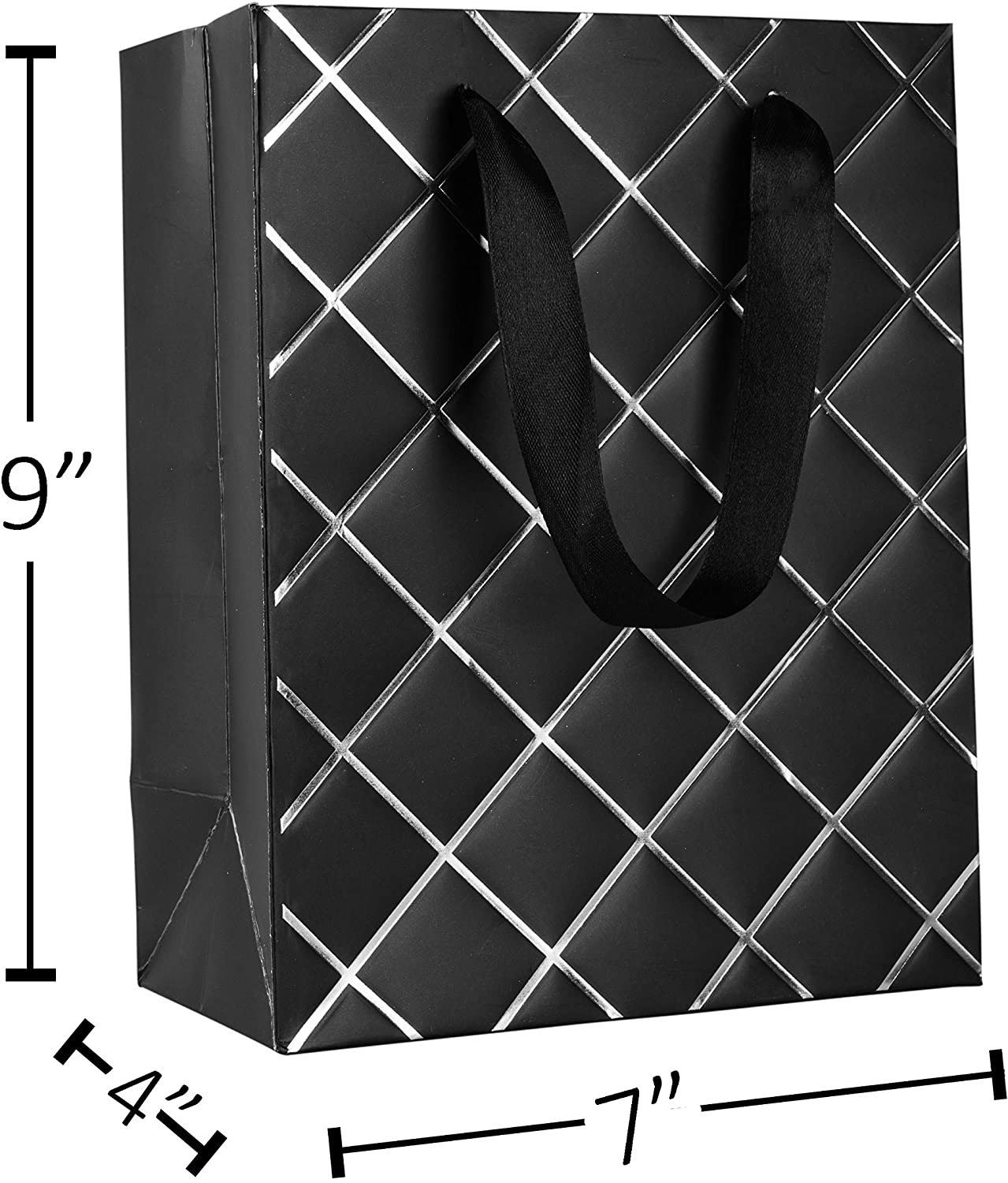 Diamond Gift Bags Black 9"X 7"X 4" Set 12 Pack