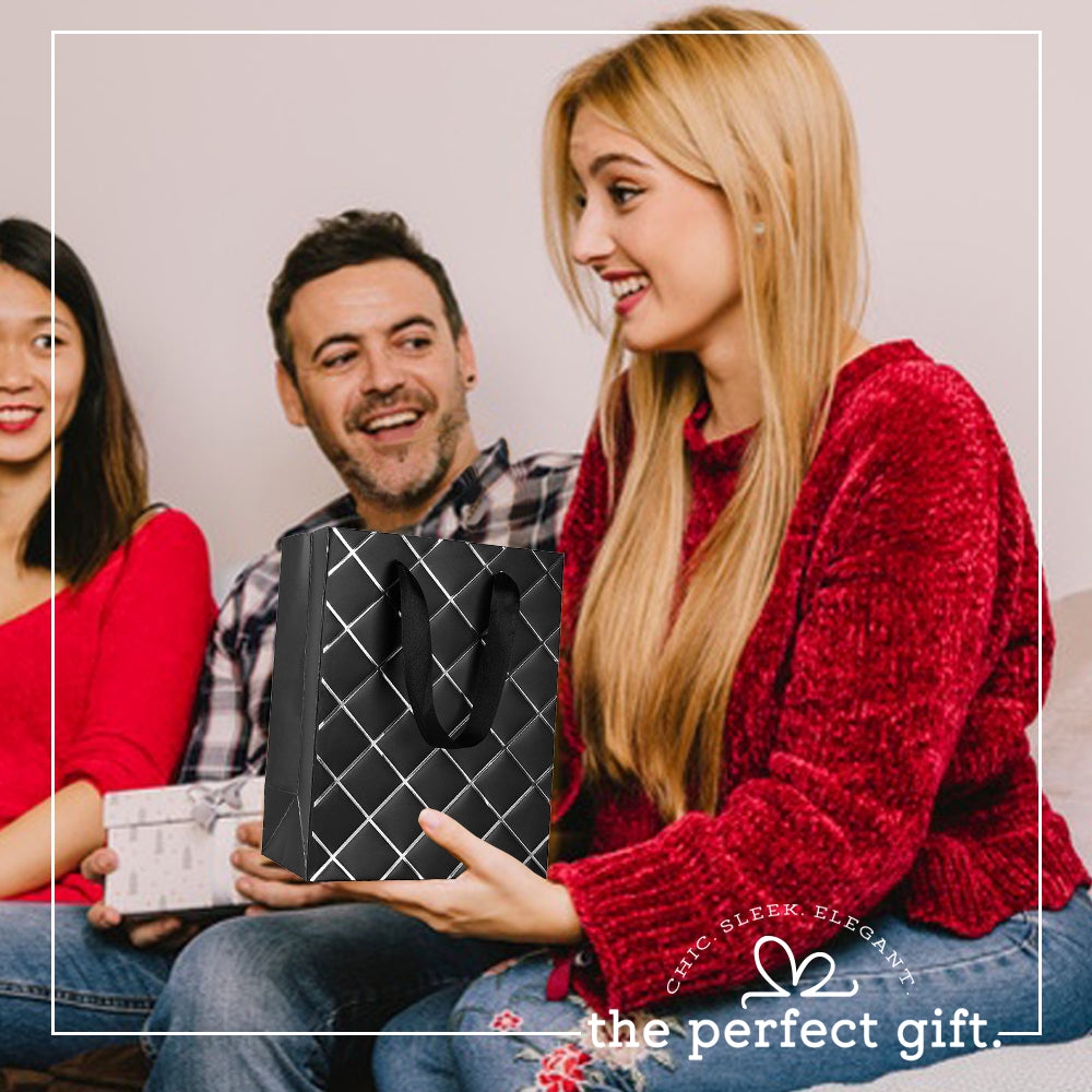 Diamond Gift Bags Black 9"X 7"X 4" Set 12 Pack