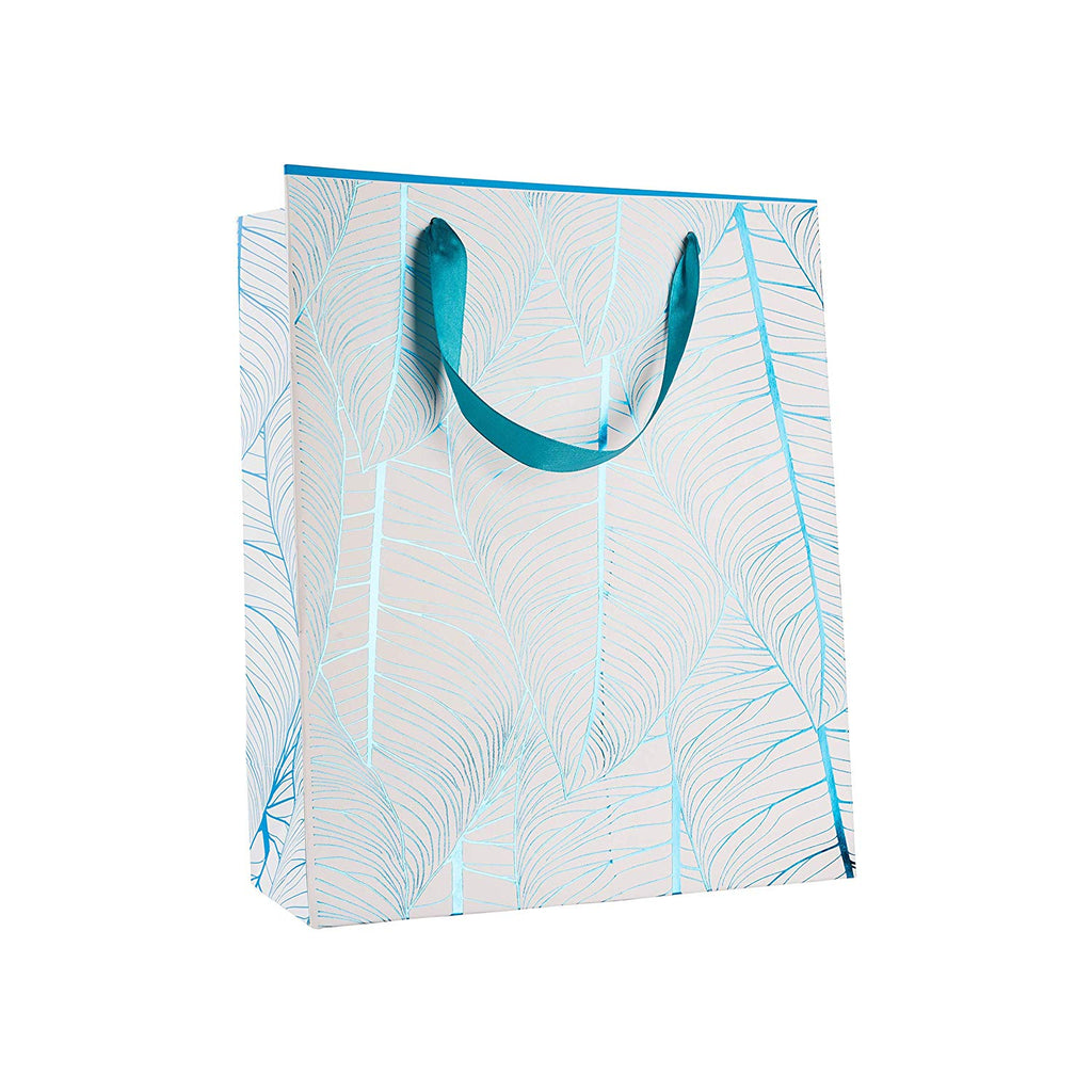 Blue Gift Bags Leaf design 12 Pack 12.5"X10.25"X4.75"