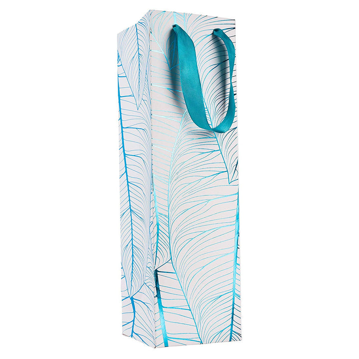 Leaf Design Blue Gift Bags 12 Pack Wine 14"X4"X4"